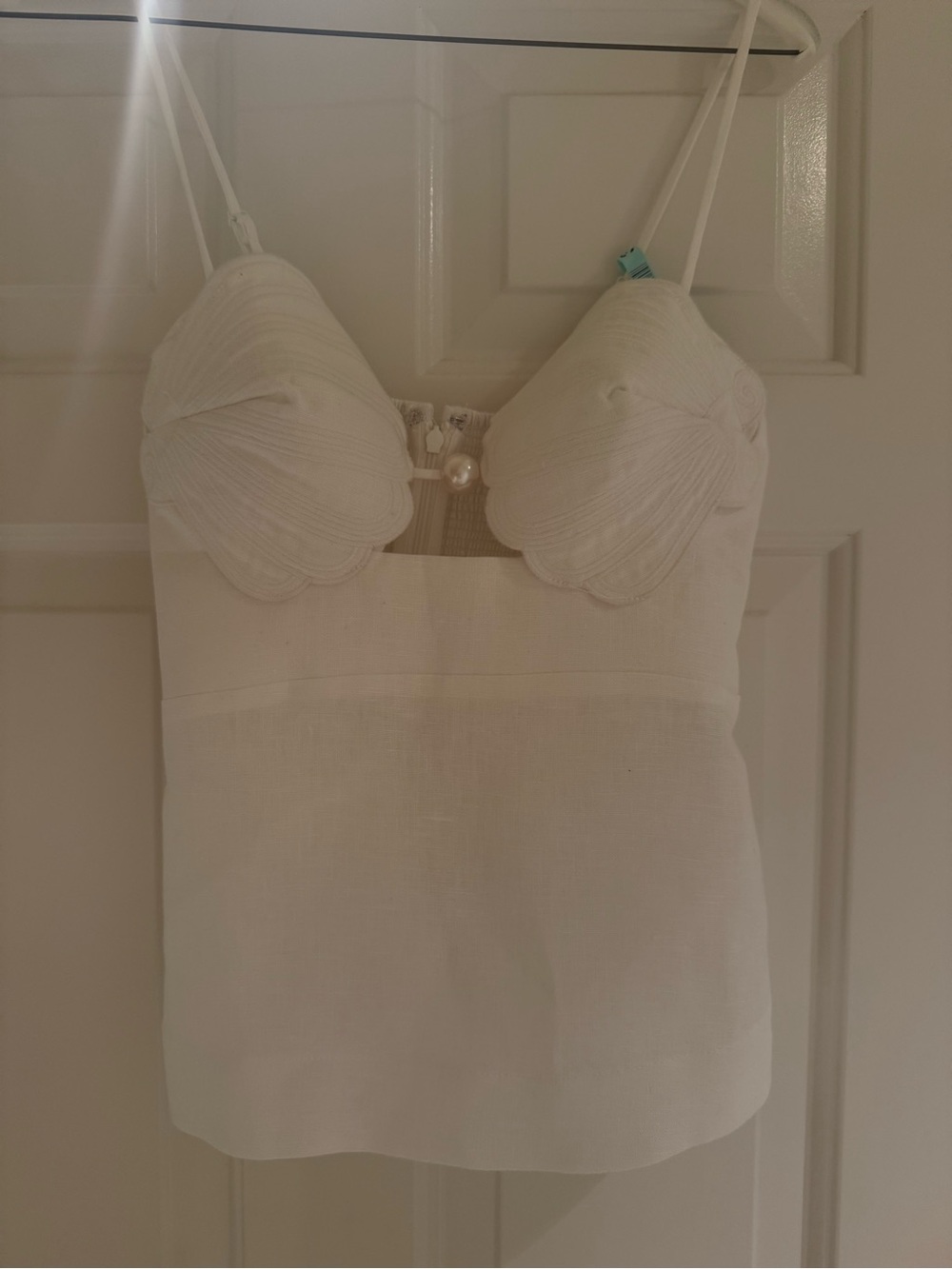 FARM Rio White Shell-Detail Bandeau Top with Pearl Accent